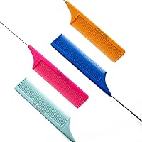Colortrak Carbon Fiber Combs, Durable, Heat-Proof Comb, Anti-Static to Prevent Frizz, Bleach Safe Stainless Steel Pintail, 4pc Bag (Orange, Teal, Blue, Pink)