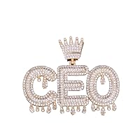LC8 Jewelry Unisex Hip Hop Micro-pave Simulated Diamond Iced Out Bling Shiny Crowned Initial Dripping Bubble Letters CZ Pendant with Rope Chain for Men Women