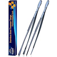 JETKONG 2 Pcs 16-Inch Heavy Duty Cooking Tweezers Extra Long Stainless Steel Kitchen Tweezers Large Plating Tongs (Navy Blue)