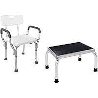 Vaunn Medical Adjustable Shower Chair with Arms and Welded Foot Step Stool Bundle