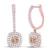 14kt Rose Gold Womens Round Brown Color Enhanced Diamond Dangle Earrings 2-1/3 Cttw