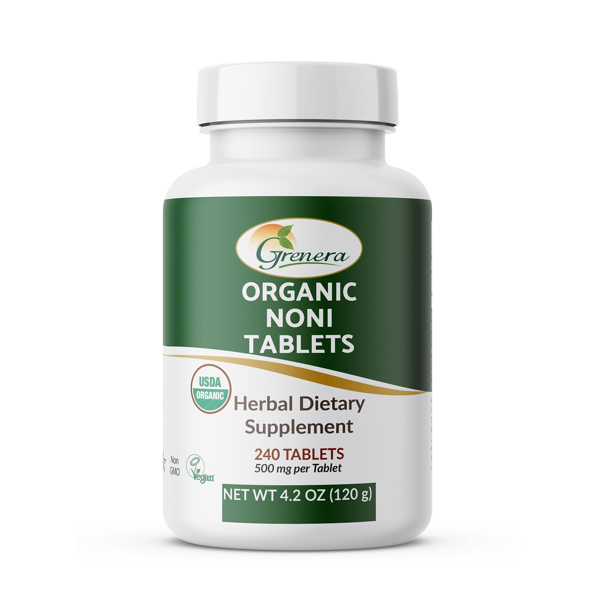 Grenera Noni Tablets, Made Using Organic Whole Fruit Noni Kosher, Halal Certified Noni Supplement, 240 Tablets