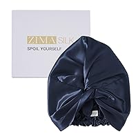ZIMASILK 22 Momme 100% Mulberry Silk Bonnet for Sleeping & Women Hair Care, Highest Grade 6A Silk hair wrap for sleeping with Premium Elastic Stay On Head (1Pc, Navy Blue)