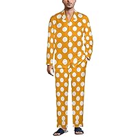Orange Polka Dot Men's Pajama Set Button Down Classic Sleepwear Long Sleeve Loungewear With Pocket