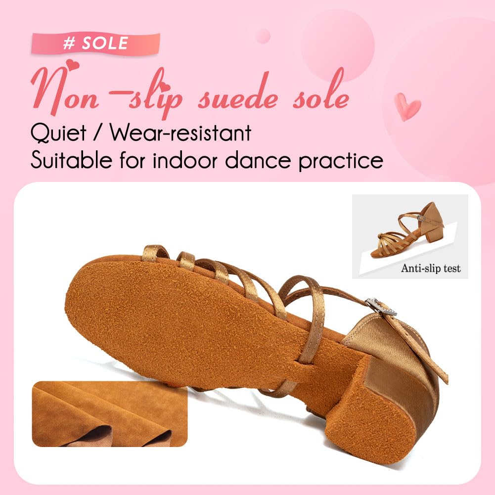 YKXLM Girls Latin Dance Shoes Kids Low Heels Tango Salsa Ballroom Practice Dance Shoes,Model 203