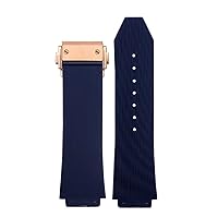 for HUBLOT Big Bang Silicone Watch Band 26mm*19mm 25mm*17mm Waterproof Watch Strap Watch Rubber Watch Bracelet (Color : Blue-Rosegold, Size : 25-17mm)