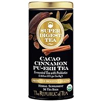 The Republic of Tea Organic Cacao Cinnamon Pu-erh SuperDigest Tea® | Probiotic Tea Bags (36 count)