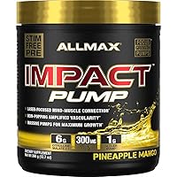 ALLMAX Impact Pump, Pineapple Mango - 360 g - Stim-Free Pre-Workout Formula - Boosts Pumps & Mind-Muscle Connection - with Citrulline Malate & Lion’s Mane - Up to 30 Servings