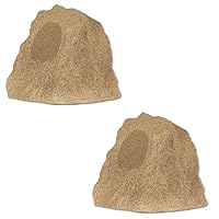 B42S Wireless Rechargeable Bluetooth Outdoor Rock Speaker System – Sandstone, Set of 2, 120 Watts