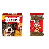 Milk-Bone Dog Treats Bundle: Original Biscuits for Medium Dogs 10 Pounds + Soft & Chewy Chicken 25 Ounce