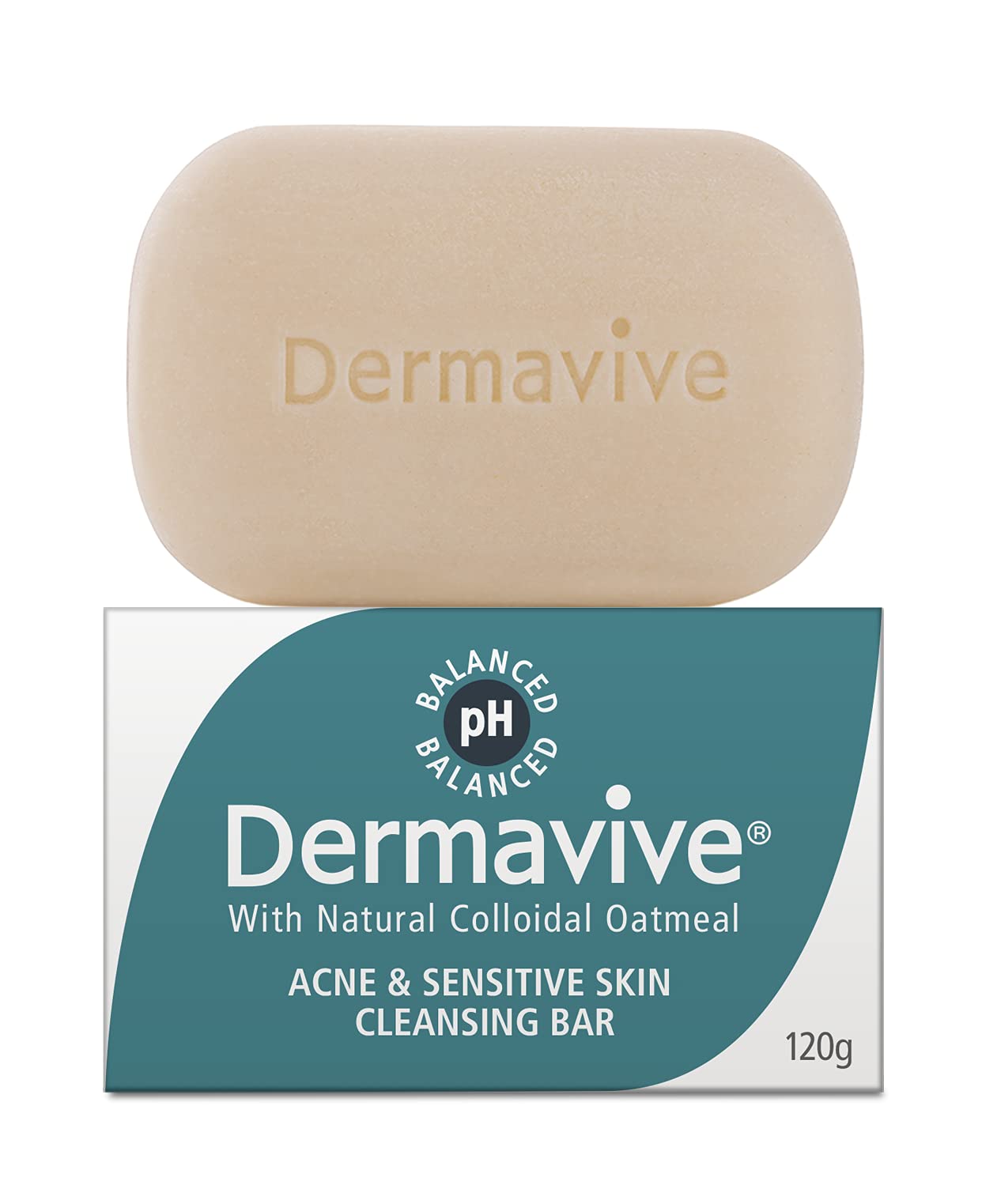 Dermavive Acne & Sensitive Skin Cleansing Bar - Acne-Prone Skin and Blemishes Cleanser Soap Bar with Natural Colloidal Oatmeal, 120g (Pack of 1)
