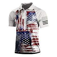 4th of July Shirts for Men Outdoor Hunting Polo American Flag Men Graphic T-Shirts Vintage Summer Golf Raglan Clothes