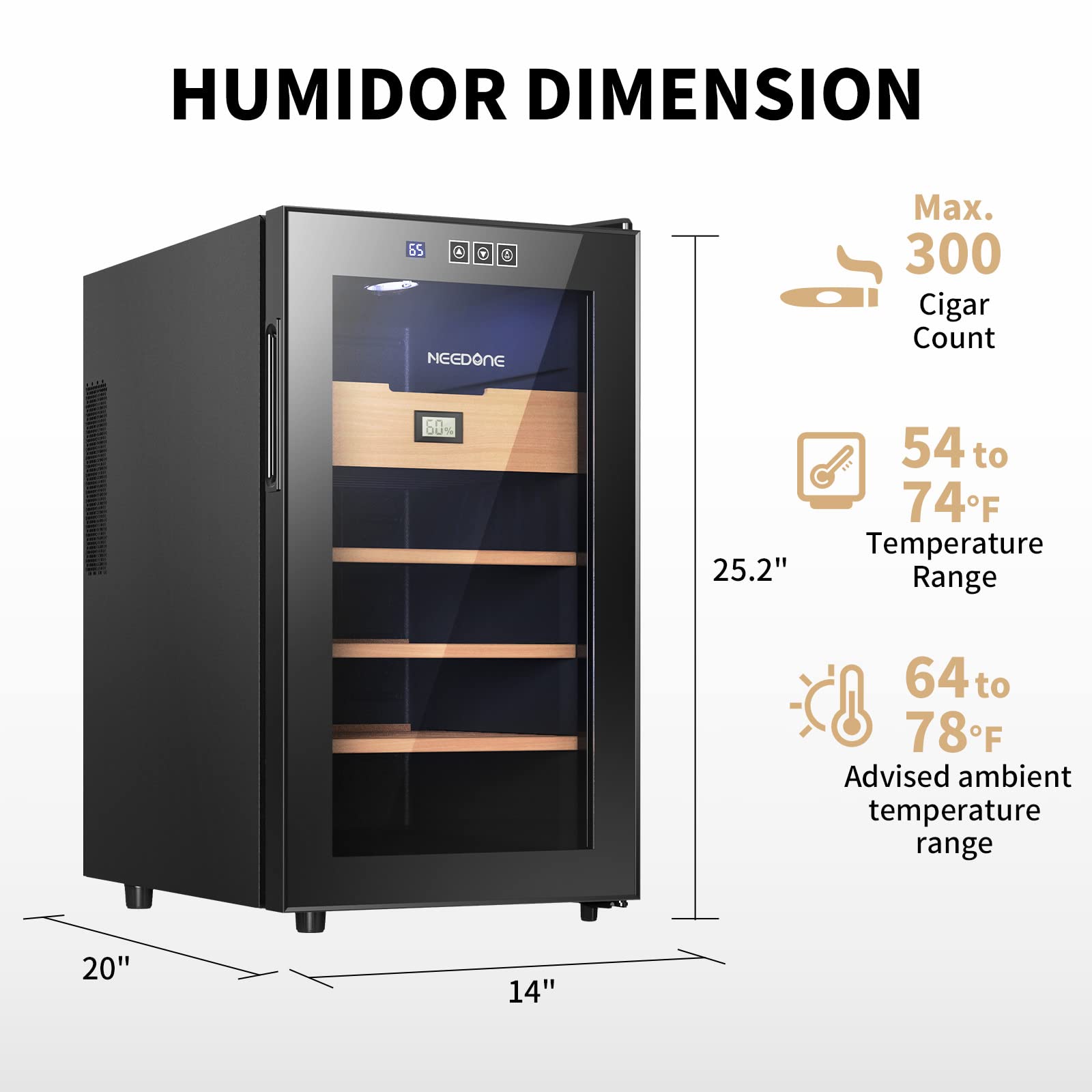 NEEDONE Cigar Humidor 48L with Heating and Cooling Temperature Control System, Quiet Thermostatic Electric Cooler Cabinet for 350 Counts with Digital Hygrometer, Spanish Cedar Wood, Gift for Men