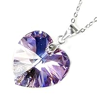 Sterling Silverr Austrian Elements Crystal Love Heart Pendant Necklace, 16'' with 2