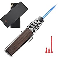 DOUBFIVSY Jet Torch Butane Lighter with Gift Box, Bright Fire Lighter Windproof Refillable Butane Lighter Adjustable Flame Lighters for Cigar Grill BBQ Kitchen Cooker(Butane Gas Not Included) (Brown)