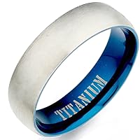 Gemini Men's Blue Two Tone Matte & Polish Anniversary Titanium Wedding Ring with 7mm Valentine's Day Gift
