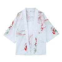 Men's Novelty Kimono Cardigan Japanese Style Open Front Casual Jackets Short Sleeve Lightweight Beach Hawaiian Yukata Shirts