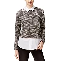 Womens Contrast Sweater Knit Blouse