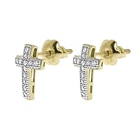 14K Gold Over Silver Lab Diamond CROSS HOOP Earrings Screw Back Studs Iced Out aretes para hombre - Men's Earrings, Screw Back, Men's Jewelry, Hip hop Kids Earring