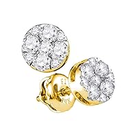 The Diamond Deal 14kt Yellow Gold Womens Round Diamond Flower Cluster Stud Earrings 1/2 Cttw