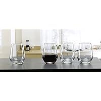 Circleware Stemless Red Glasses Set of 4, Glassware for Water, Beer, Wine, Liquor, Iced Tea Punch & All Drinks, 13oz, Clear