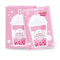 Taiwan Made Bubble Tea Scent Face Facial Mask Sheet, Soothing, Moisturizing, Hydrating, Brightening, Oil-Balancing Control Suitable for All Skin Conditions - Pack of 5 (Strawberry)