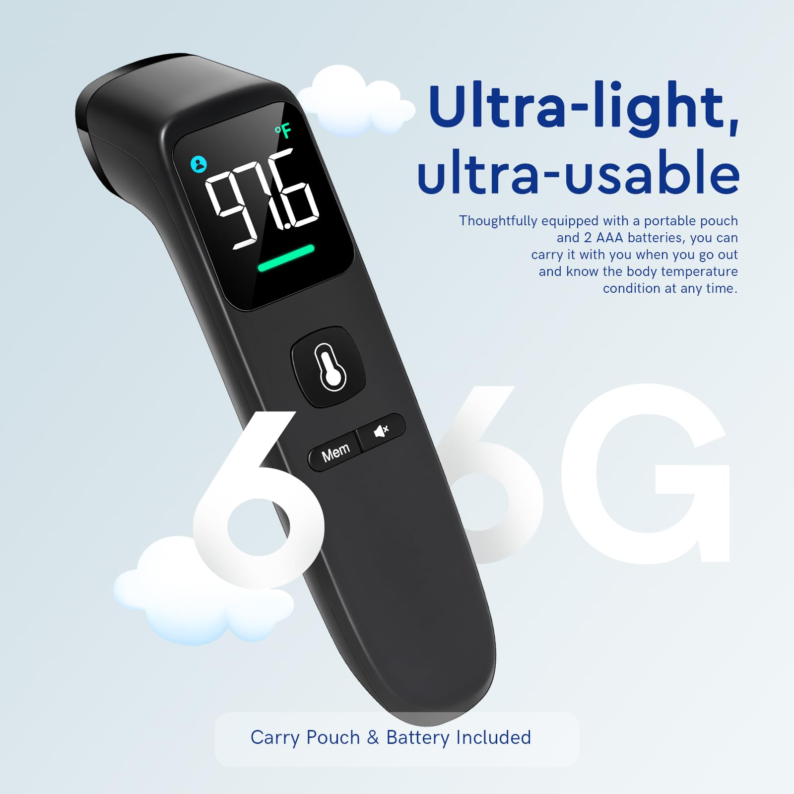 No-Touch Thermometer for Adults and Kids - LCD White & LED Black