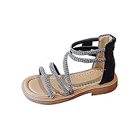 Children's Girls Sandals Rubber Soft Bottom Rhinestone Shoes With Zipper Princess Shoes Roman Sandals Beach Shoes
