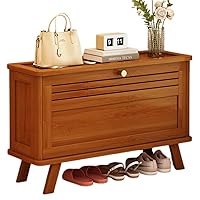 Flip Narrow Shoe Storage Cabinet, Free Standing Bamboo Shoe Rack, Silm Shoe Organizer Cabinet for Entryway, Hallway, Bedroom, Shelves are Adjustable/Removable (Size : 67 * 25 * 41c