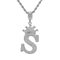 A-Z Letters Necklace Crown Necklace for Men Women 18K Gold Plated Letters Pendants with 23'' Chain Hip Hop Alphabet Name Jewelry Mom Gifts