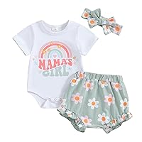 Newborn Baby Girl Clothes Mama's Girl Short Sleeve Romper Flower Ruffle Shorts Headband Set 3Pcs Summer Outfits