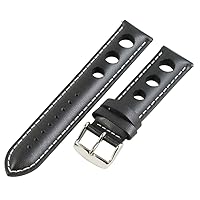 Clockwork Synergy, LLC 22mm Rally 3-hole Smooth Black/White Leather Interchangeable Replacement Watch Band Strap