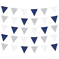 G2PLUS 39Ft Royal Blue Party Decorations Banner Flags, Baby Shower Blue Banner Flags, White Blue Pennant Bunting Garland, Triangle Cotton Banner Flags with Polka Dots for Garden, Birthday, Wedding