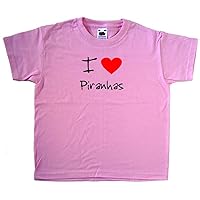 I Love Heart Piranhas Pink Kids T-Shirt