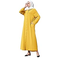 IMEKIS Muslim Abaya Long Sleeve Button Up Maxi Shirt Dress for Women Modest Islamic Prayer Cover Up Robe with Pockets
