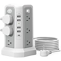 Surge Protector Power Strip Tower with USB C Port(PD18W),10FT Extension Cord with 12 AC Outlets 5 USB Charging Ports, PASSUS Power Tower Surge Protection for Home Office DormRoom