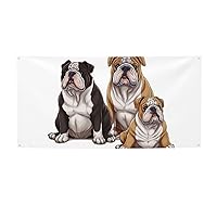 English Bulldogs Printed Banners Personalized Party Banner Photo Text Background Banner Wall Banner for Halloween Party Home Decorations or Backdrops