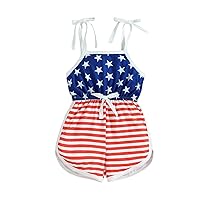 BeQeuewll Toddler girl 4th of July Outfit Tie-up Spaghetti Straps Stars USA Romper 12M 18M 2T 3T 4T Girls 4th of July Outfits