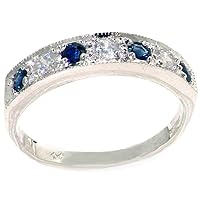 925 Sterling Silver Cubic Zirconia and Cubic Zirconia and Natural Sapphire Womens Band Ring - Sizes 4 to 12