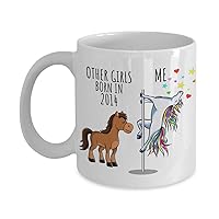 Unicorn Girl Born In 2014 Mug Other Me Funny Birthday Gift For Women Her Sister Mom Coworker Friend Cute Present Magical Gag Coffee Tea Cup 11 oz