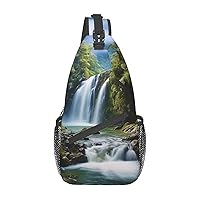 Waterfall Landscape Painting Sling Bag Lightweight Crossbody Bag Shoulder Bag Chest Bag Travel Backpack for Women Men