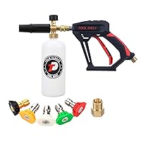 Tool Daily Short Pressure Washer Gun with Foam Cannon, 1/4 Inch Quick Connector, with 5 Pressure Washer Nozzle Tips, 1 Liter