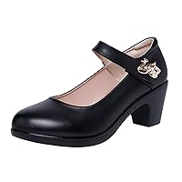 Women Closed Toe Mary Janes Shoes Ankle Strap Buckle Pumps 1.96 inches Mid Chunky Block Heel Pumps Elegant Dress Pumps Shoes