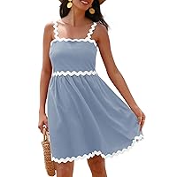 MEROKEETY Women's Summer Spaghetti Strap Sleeveless Backless Smocked Flowy A-Line Beach Mini Dress