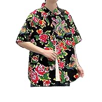 American Loose Short Sleeved Shirt Men and Shopping Travel Flower