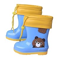 Toddler Boys Girls Plush Rain Boots Cute Cartoon Teddy Bear Printed Low Heeled Mid Length Children's Boys Fall Boots