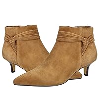 MOOMMO Women Low Kitten Heel Suede Ankle Boots Bow Pointed Closed Toe Zipper Chelsea Boots 2