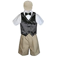 5pc Baby Toddler Boy Black Vest Bow Tie Set Khaki Shorts Suit Cap S-4T (XL:(18-24 months))