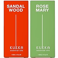 Sandalwood Essential Oils for Diffuser & Rosemary Oil for Hair Set - 100% Natural Aromatherapy Grade Essential Oils Set - 2x4 fl oz - Kukka