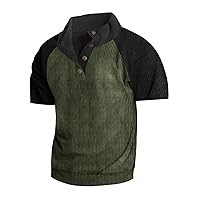 Men's Sweatshirt Button Fleece Sherpa Sweatshirts Short Sleeve Stand Collar Pullover Loose Sweatshirt Tops, S-3XL